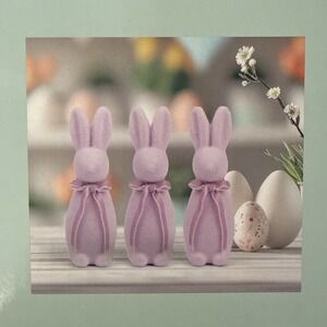 KIRKTON HOUSE  ALDI EASTER PURPLE LAVENDER FLOCKED BUNNIES 3 PACK SMALL